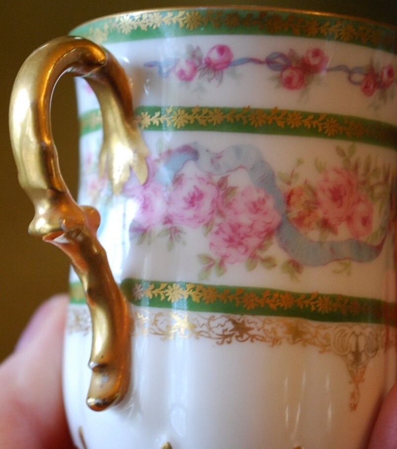 HAVILAND LIMOGES Antique Set CHARLES FIELD Chocolate Pot/ 2 Cups 1 Saucer FRANCE