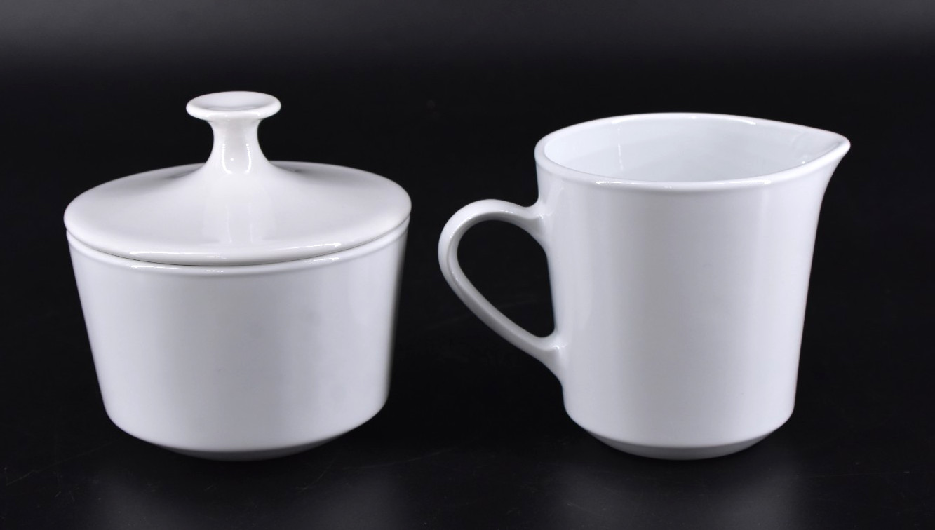 Vintage Corning Centura Coupe White Creamer and Sugar Bowl Set with Lid