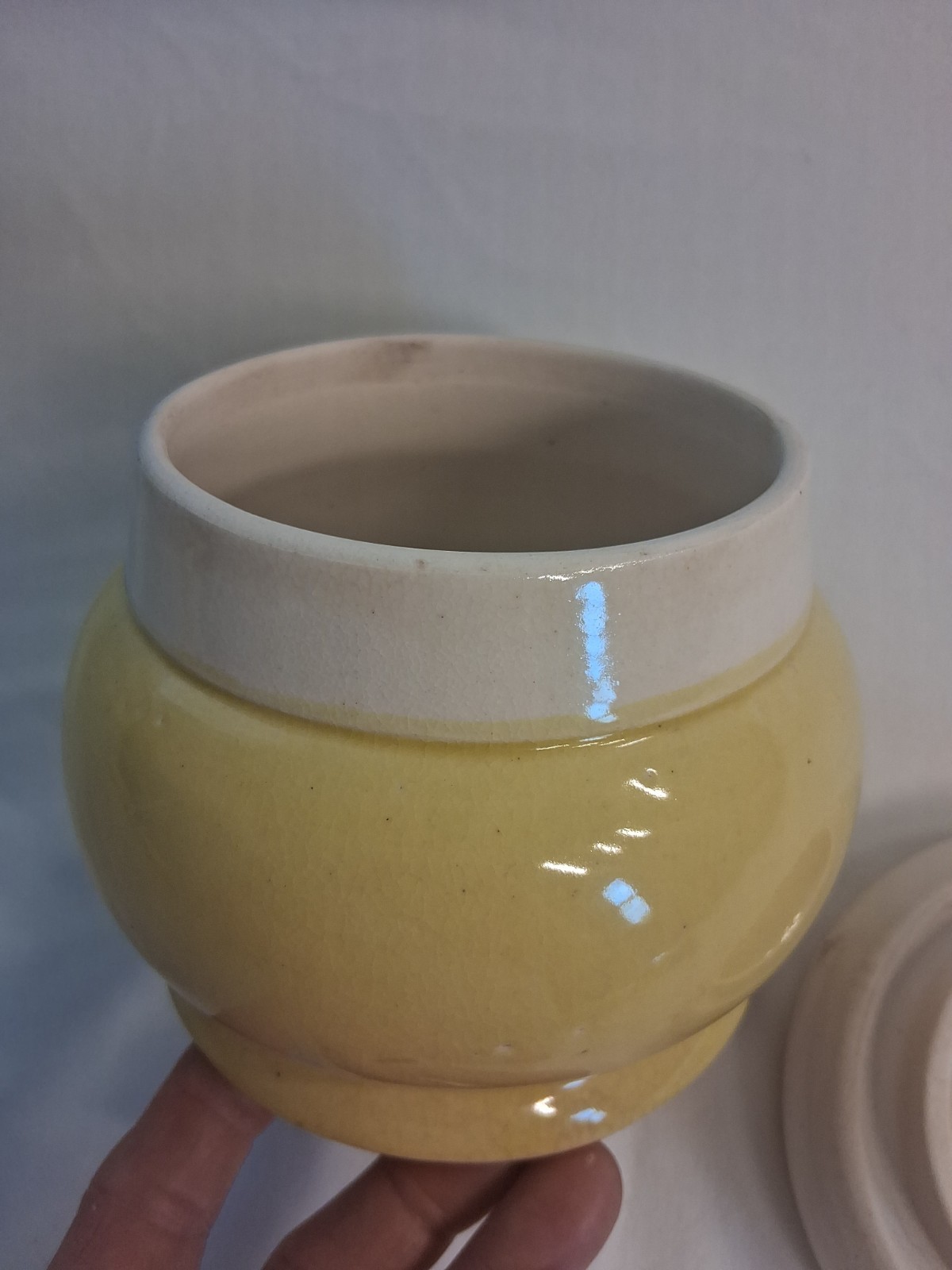 Chef Hat Kitchen Jar Canister Yellow & White 5in tall 5in wide 1950s