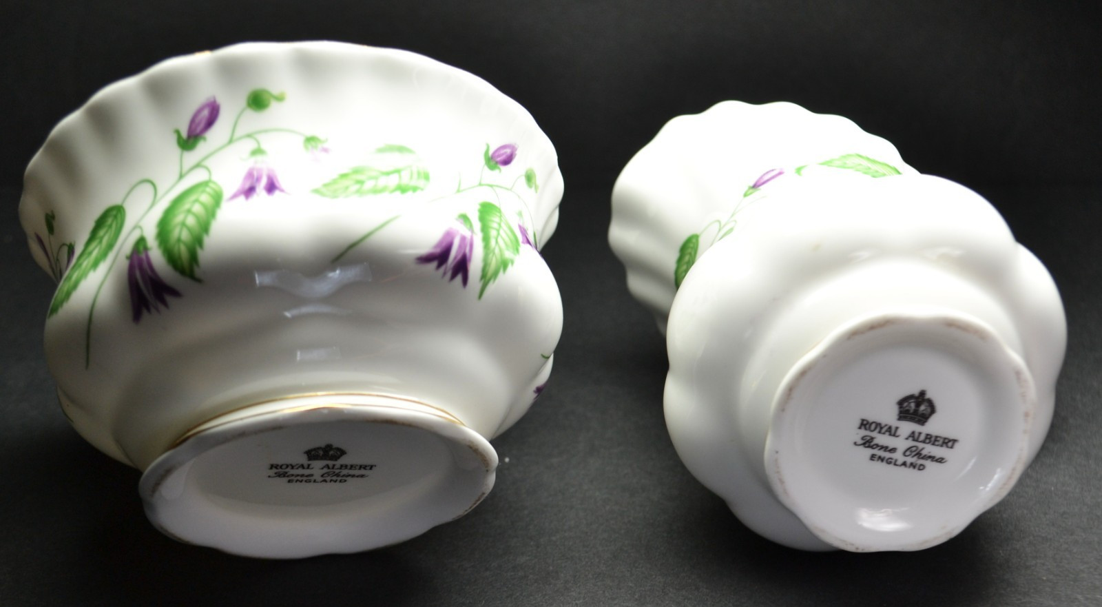 Vintage Royal Albert Bone China Creamer & Sugar Bowl Blue Bell Gold Trim England