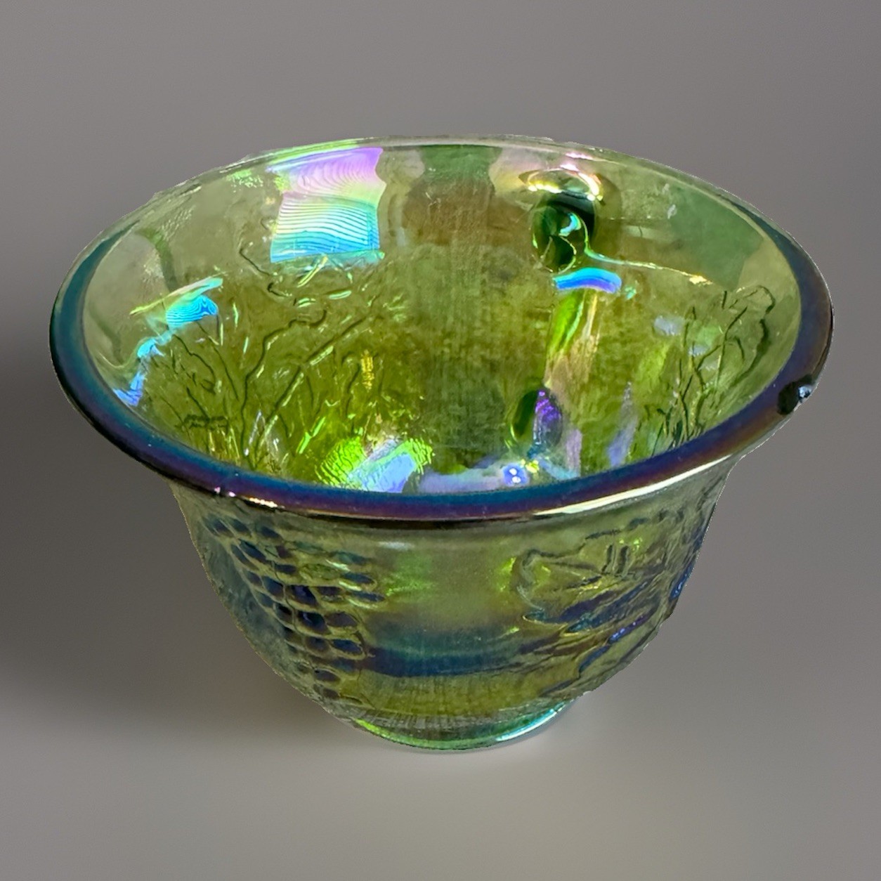 Vintage Indiana Glass Green Carnival Harvest Grape Punch Bowl 12 Cups 9 Hooks