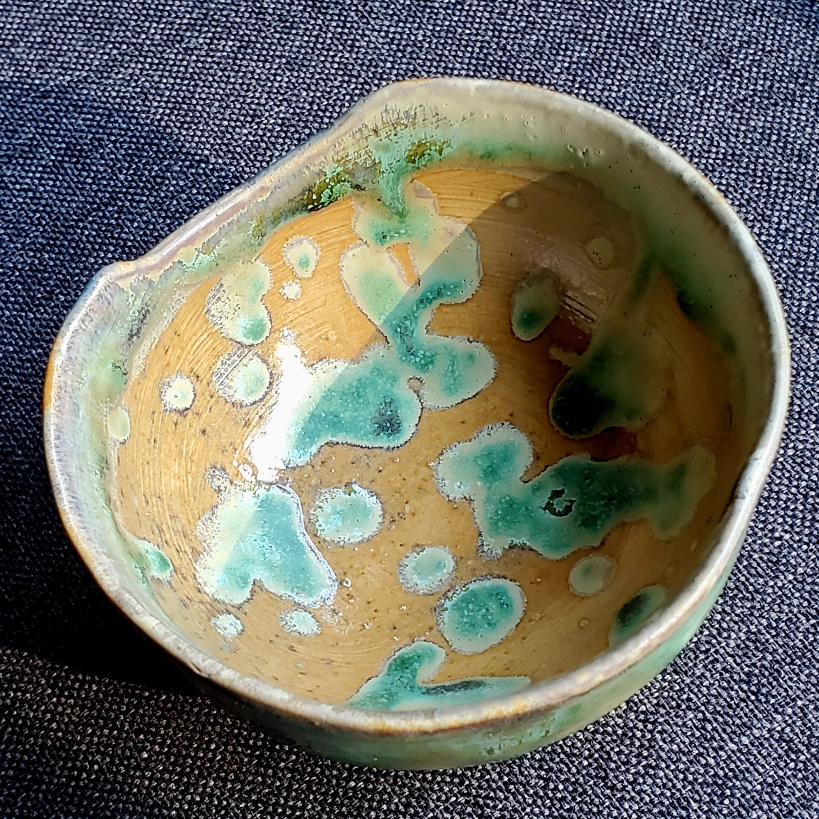 Studio Pottery Green Drip Glaze Small Contemporary Bowl