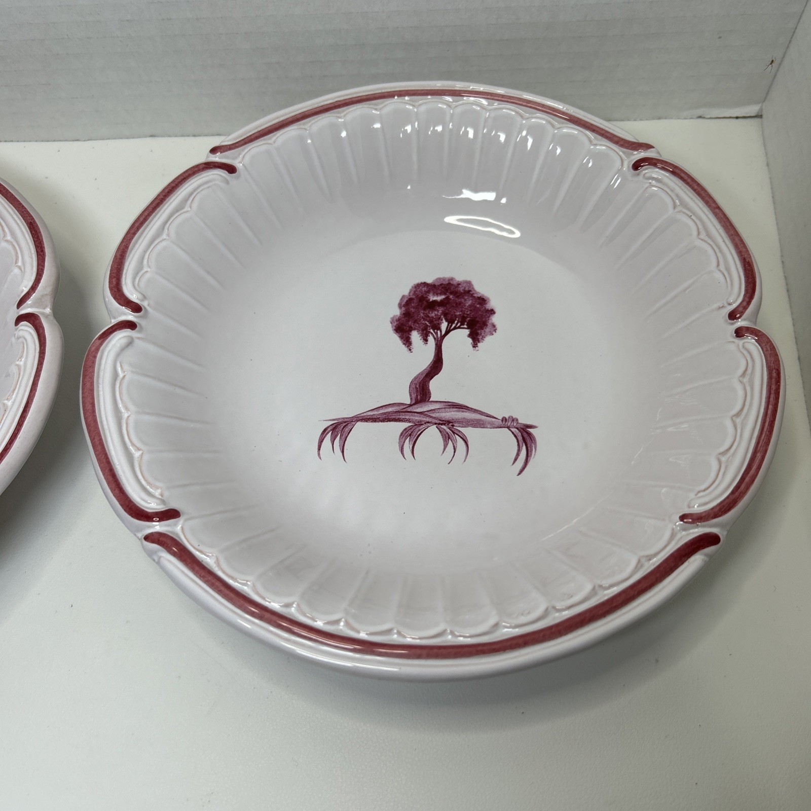 NIDERVILLER Pottery 8″ Pasta Soup Bowl Magenta Red Tree Motif Earthenware France