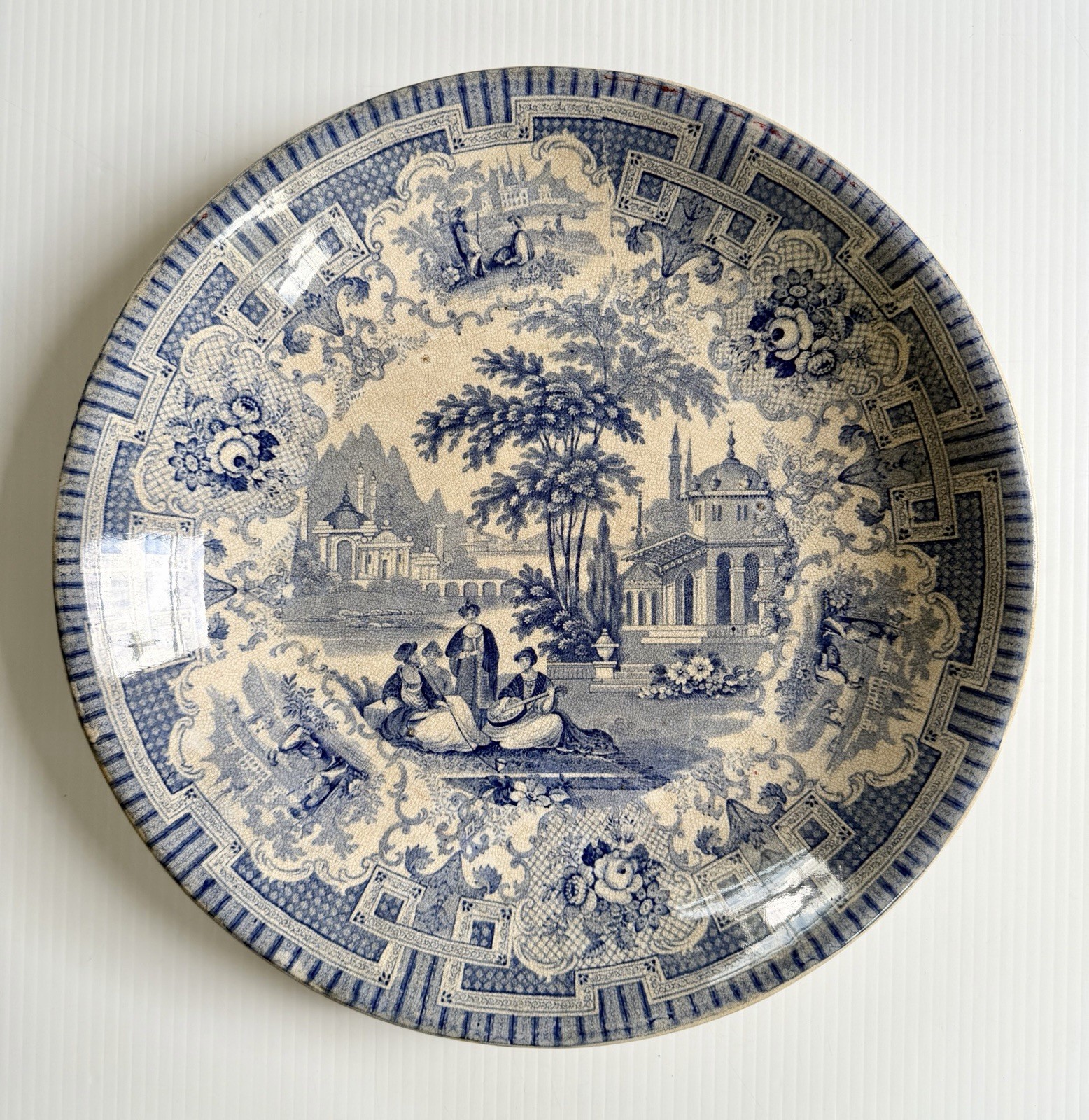 Antique Ironstone RA Kidston Verreville SYRIAN Blue Transfer Platter Rice Dish