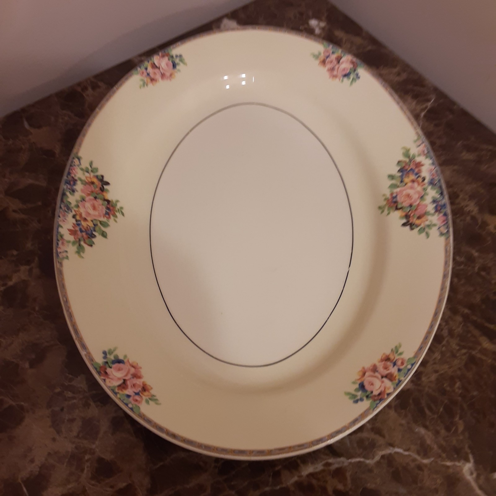 rose pattern platter made by J&G Meakin up until 1963, 14.25 inches by 11 inches