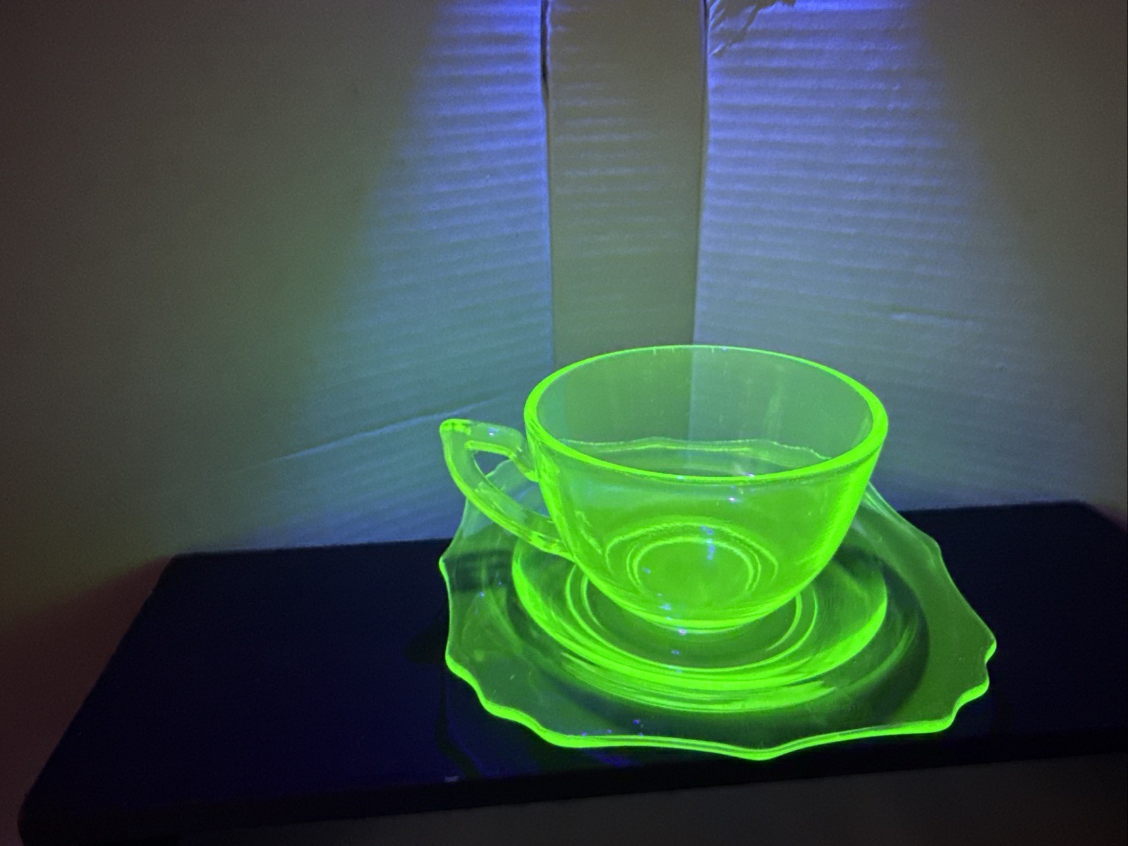 Vintage Uranium Glow Vaseline Glass Saucer And Teacup Bundle Set