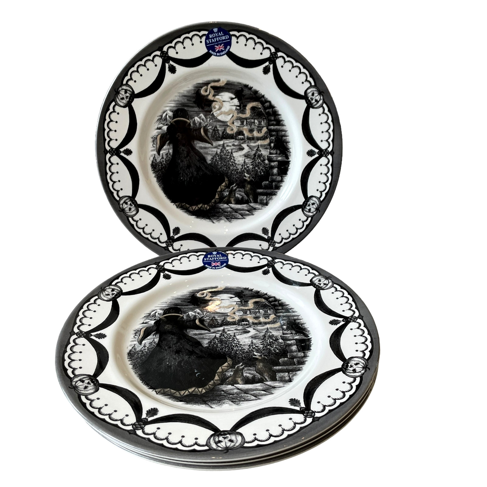 Royal Stafford Halloween Wicked Witch Salad Plates 8.5in Porcelain Set of 2 New