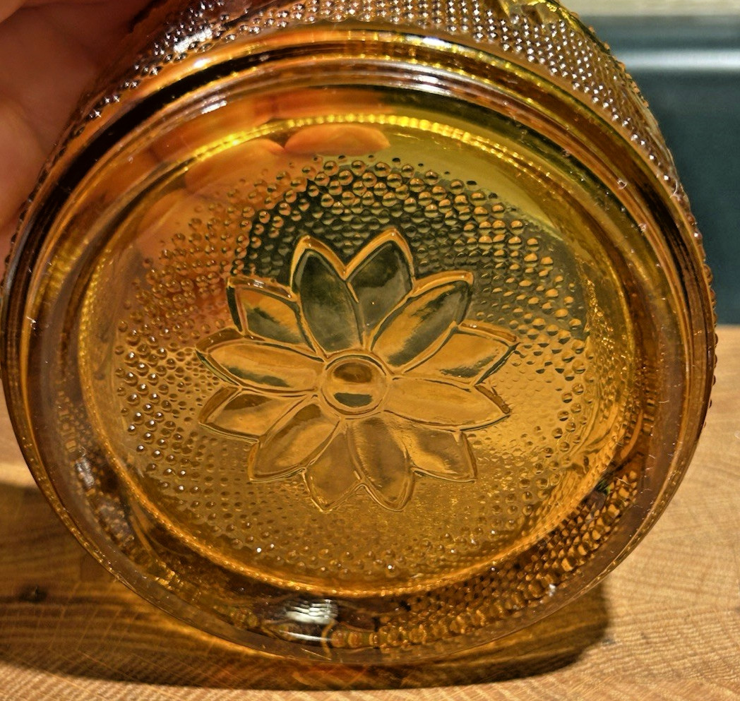 Vtg. Indiana Glass Tiara Amber Round Sandwich Ramekin/Dessert Set of 2- 3.75″
