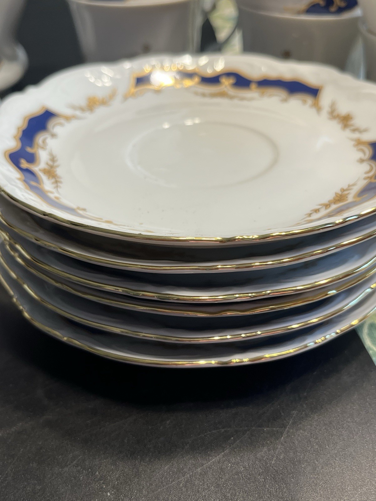 21pc Mitterteich Bavaria Cobalt Blue Gold Trim Coffee Tea Pot Desert Serving Set