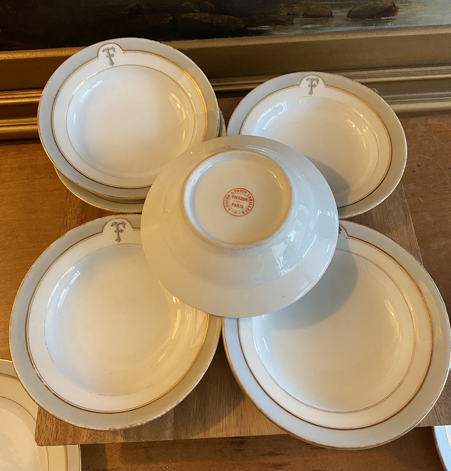A. HACHE & PEPIN Vierzon Lehalleur SET PLATES & BOWLS Paris c. 1890-1900 Antique