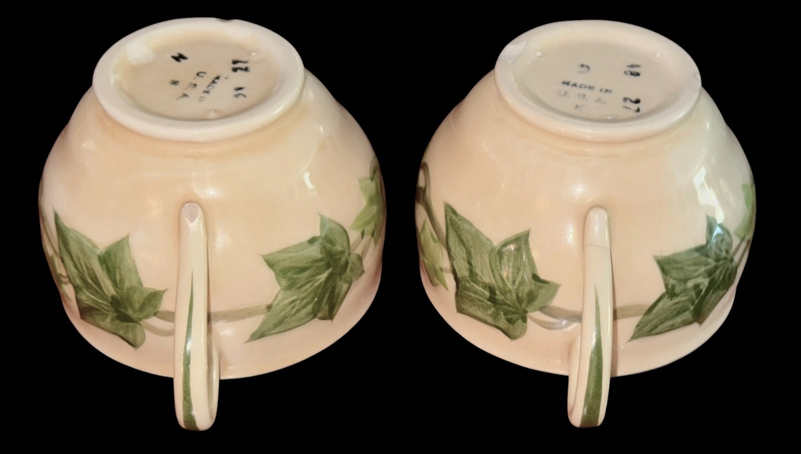 Vtg. Franciscan Ivy China Set of 4 Cups and Saucers w/California Half-Moon Mark
