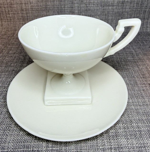 Lenox American Belleek Cup and Saucer Art Deco Style, Ivory Bone China