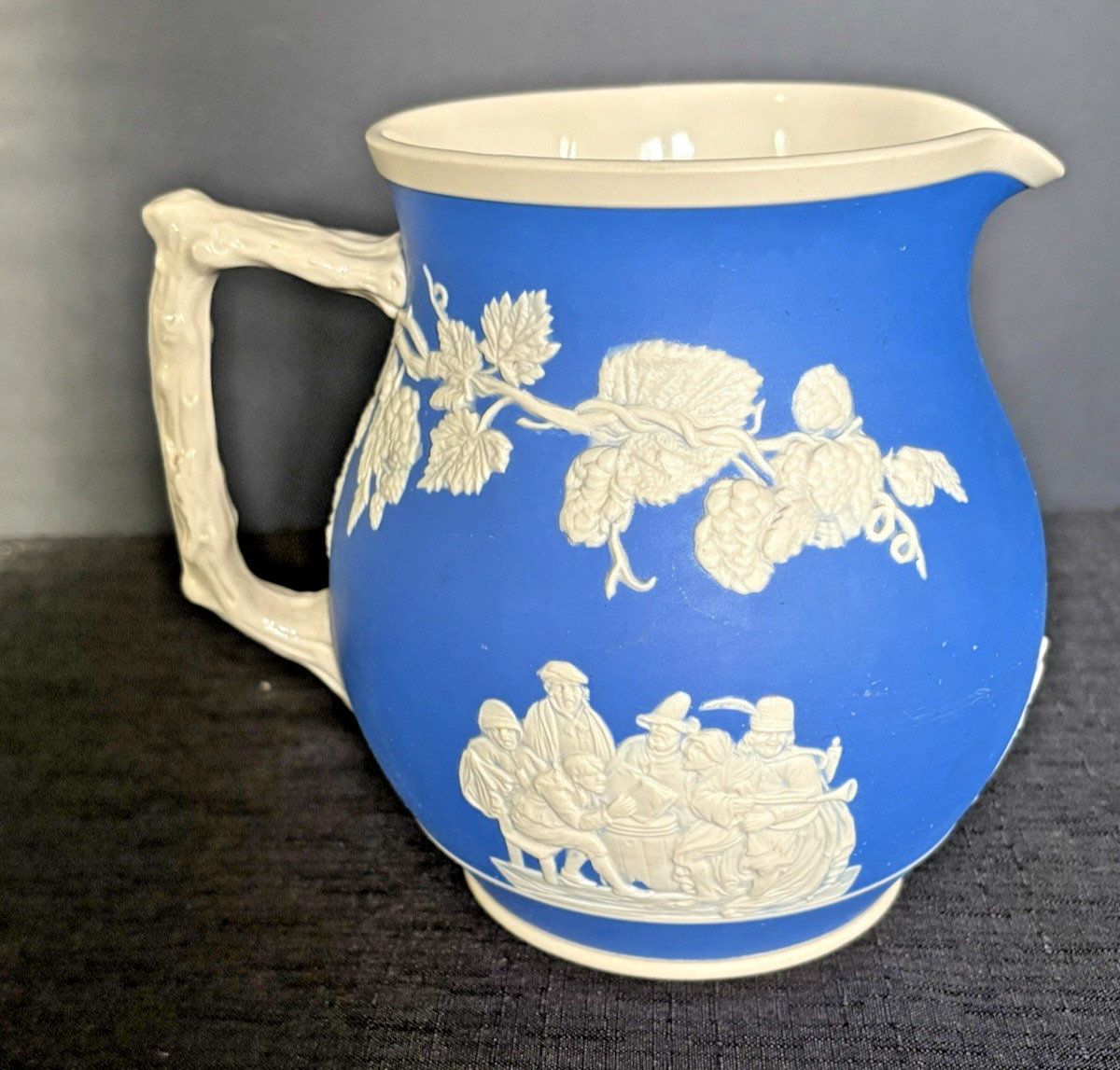 Antique Copeland Spode Pitcher-Parian Style Relief-Vines-Branch Handle-Tavern-EC
