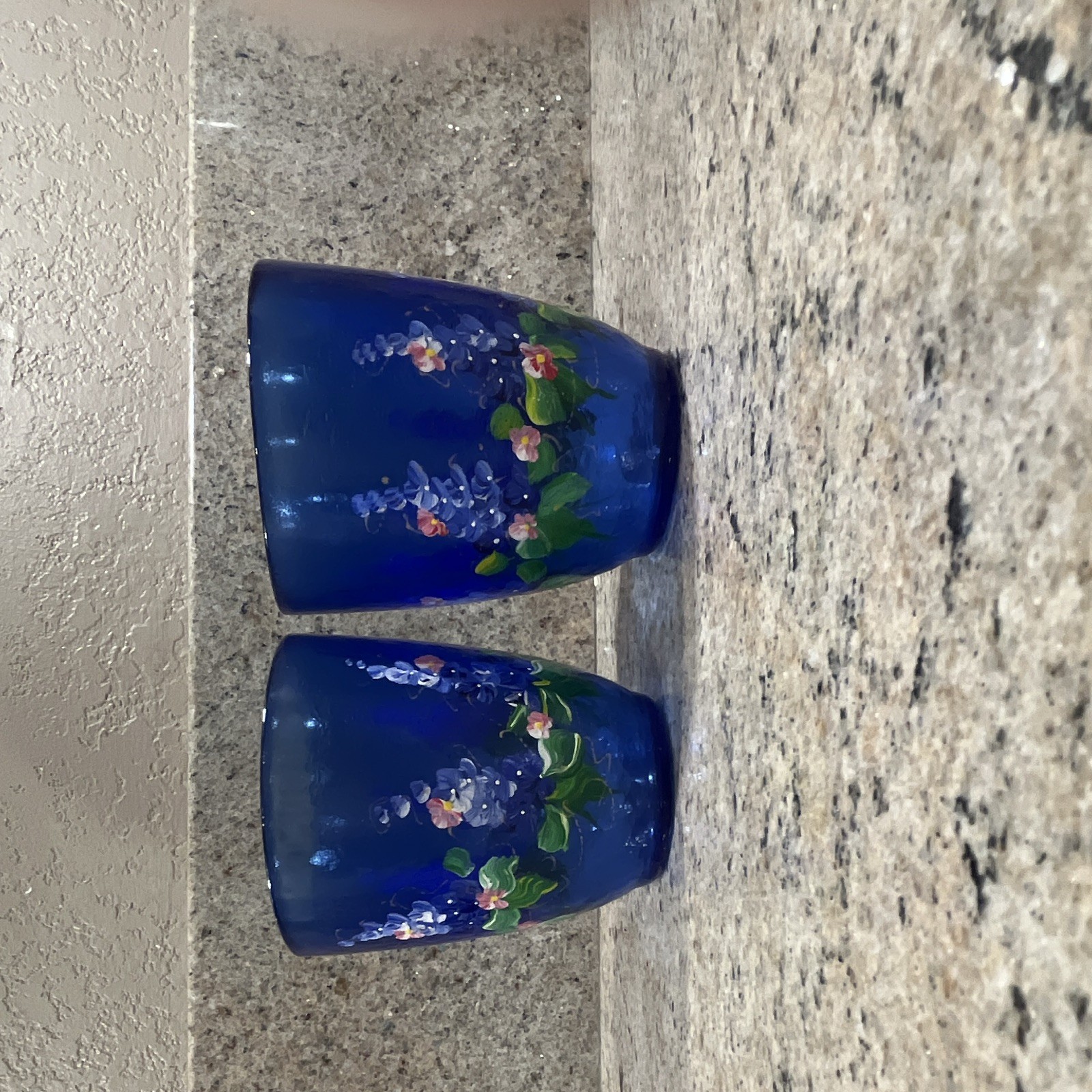Blue Floral Octagonal Glass Decorative Plate, Glossy Finish, Green Purple