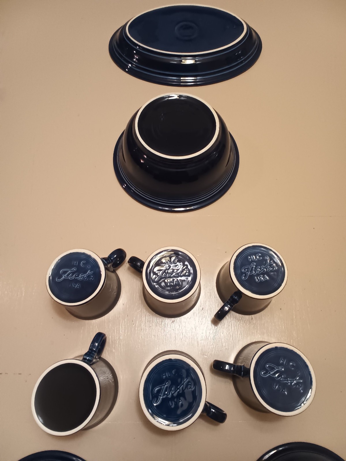 Fiesta Retired Cobalt Blue Lg Salad Bowl, Lg Platter,7 Cups, 6 Salad/Soup Bowls