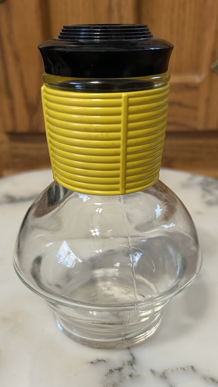 Glasbake Yellow Coffee Hottle Carafe/Decanter/Bottle c1950s USA 6.5″ With Lid