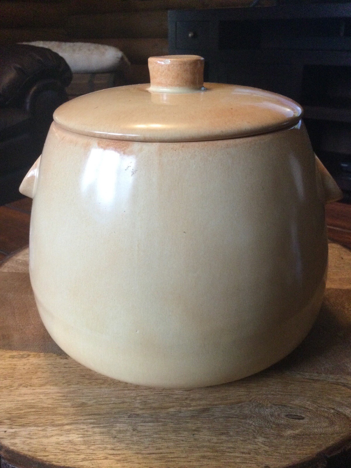 La Solana Bean Pot With Lid Pottery Yellowish Beige Vintage