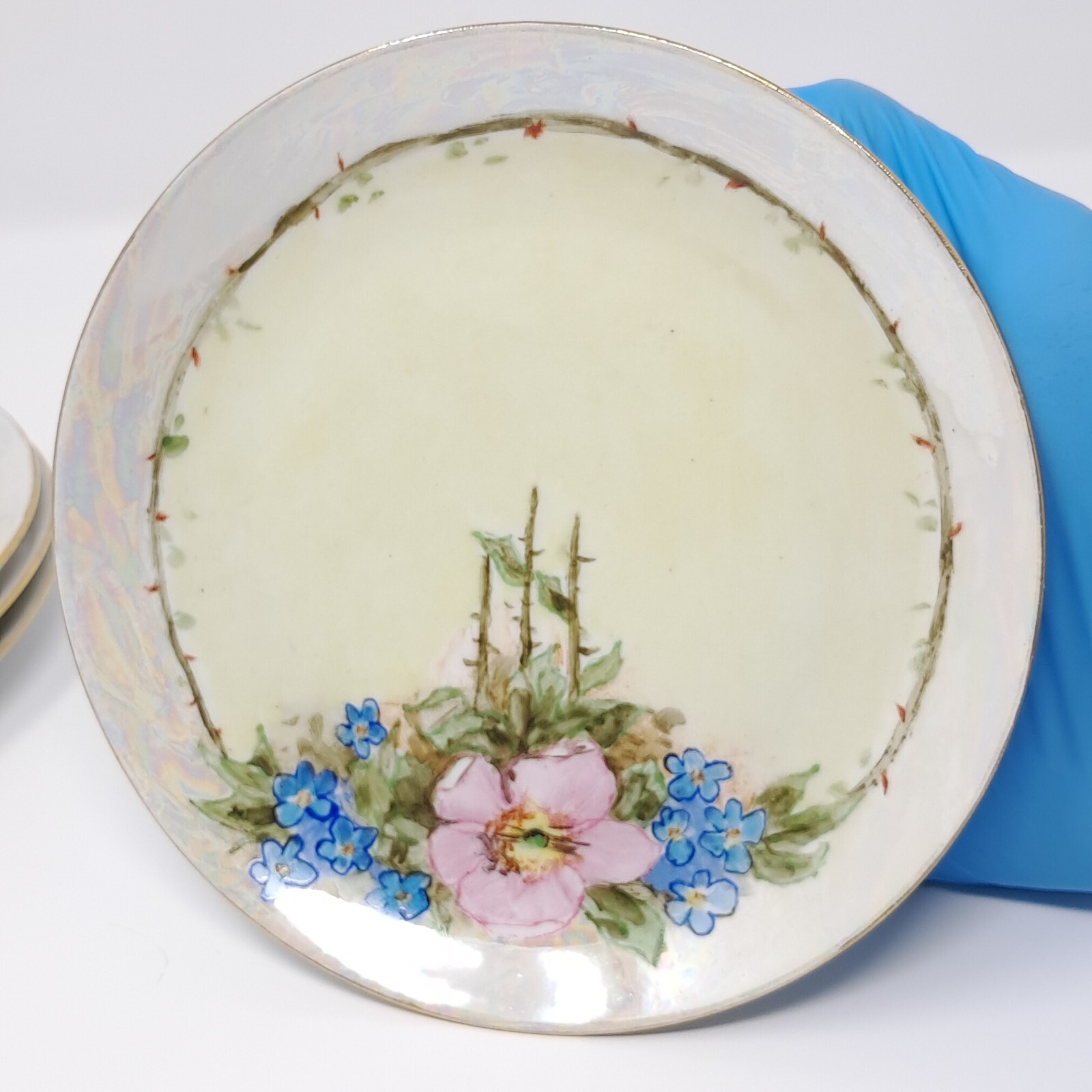 Hutschenreuther 6″ Porcelain Plates set of 6 handpainted florals lustre rim Selb