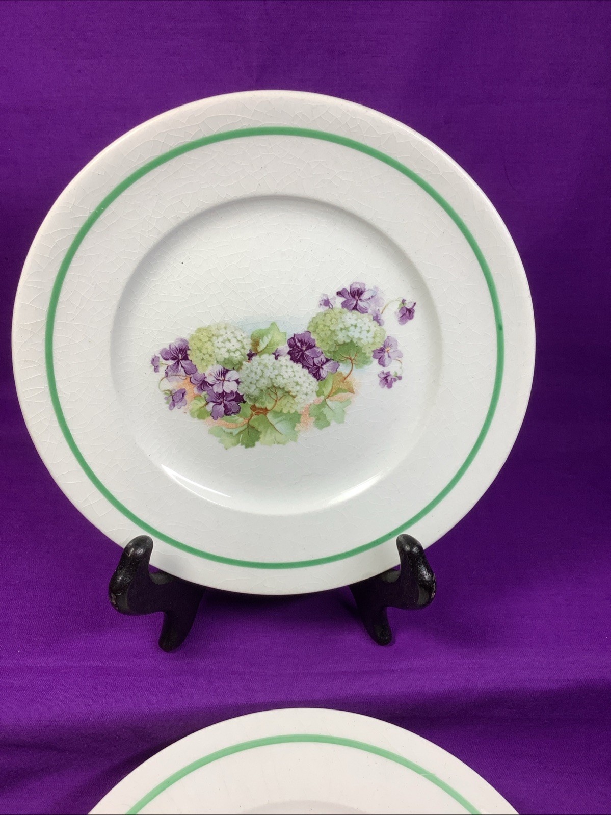 Set 8 Antique Semi Porcelain 6 1/4” Dessert Plates Hydrangea & Violets 410