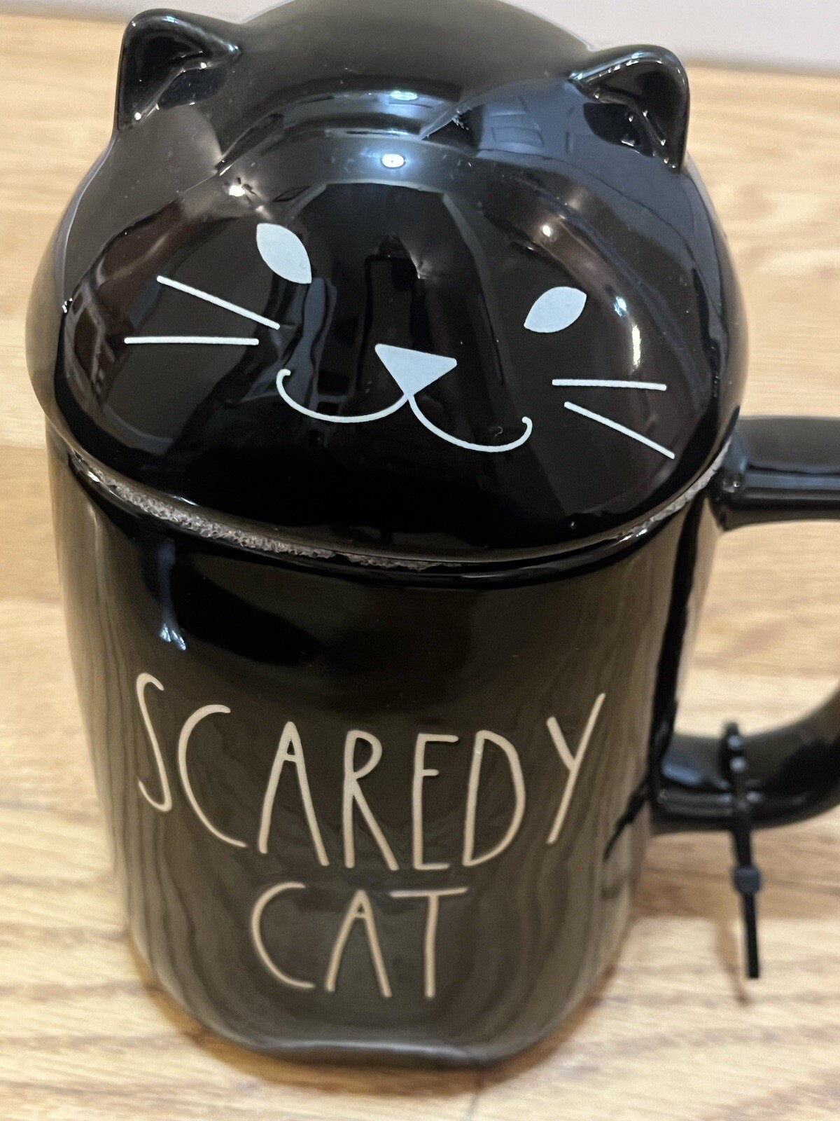 Rae Dunn by Magenta “Scaredy Cat” Black Mug w Cat Topper Brand New Halloween