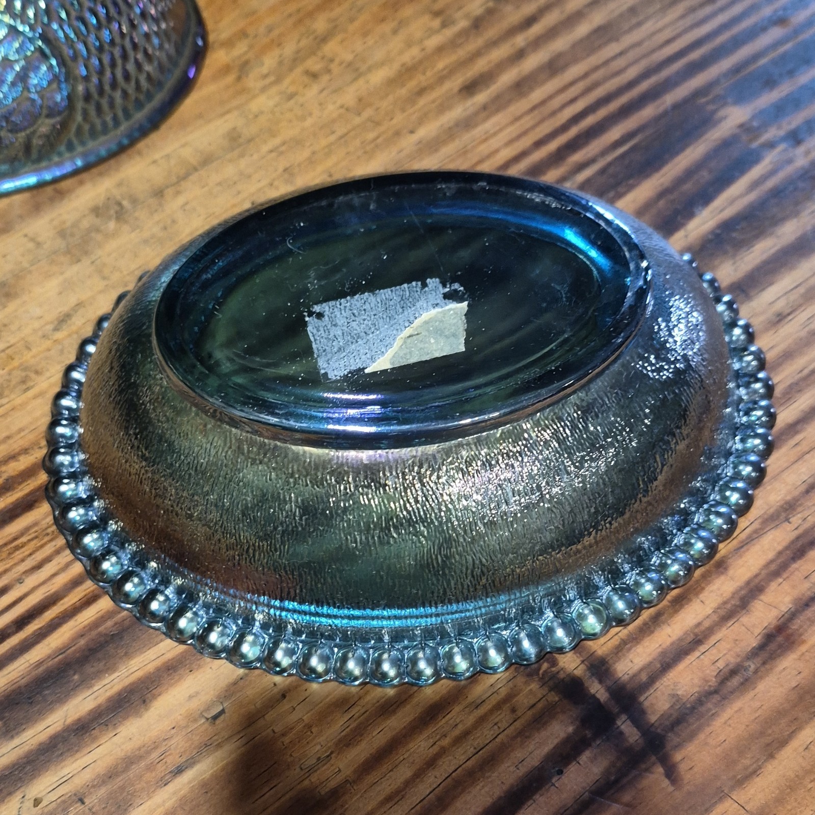 Blue Iridescent Carnival Glass Hen on Nest Covered Dish Set w/ Lid, 2pc