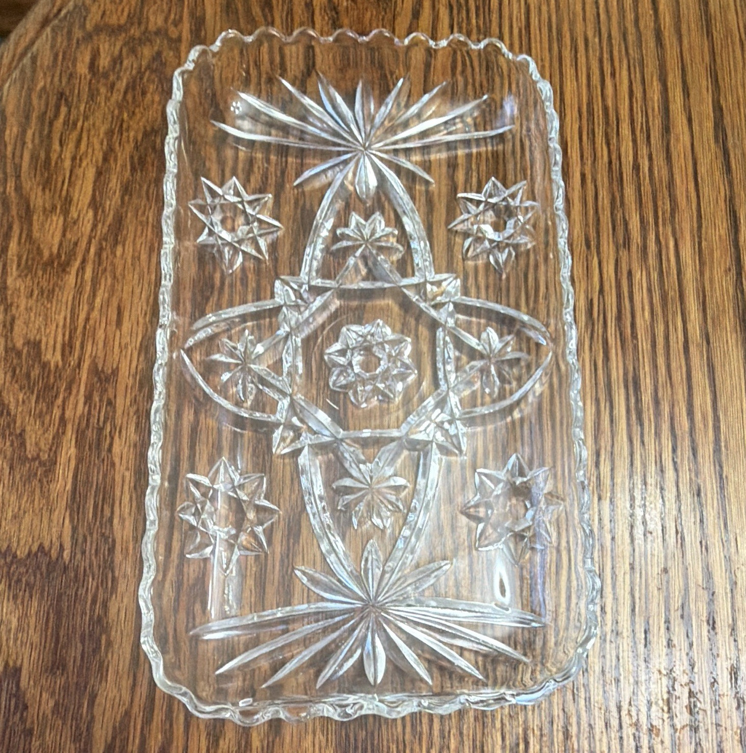 Clear Pressed Glass Starburst Rectangle Serving Tray 9 x 5 in Decorative