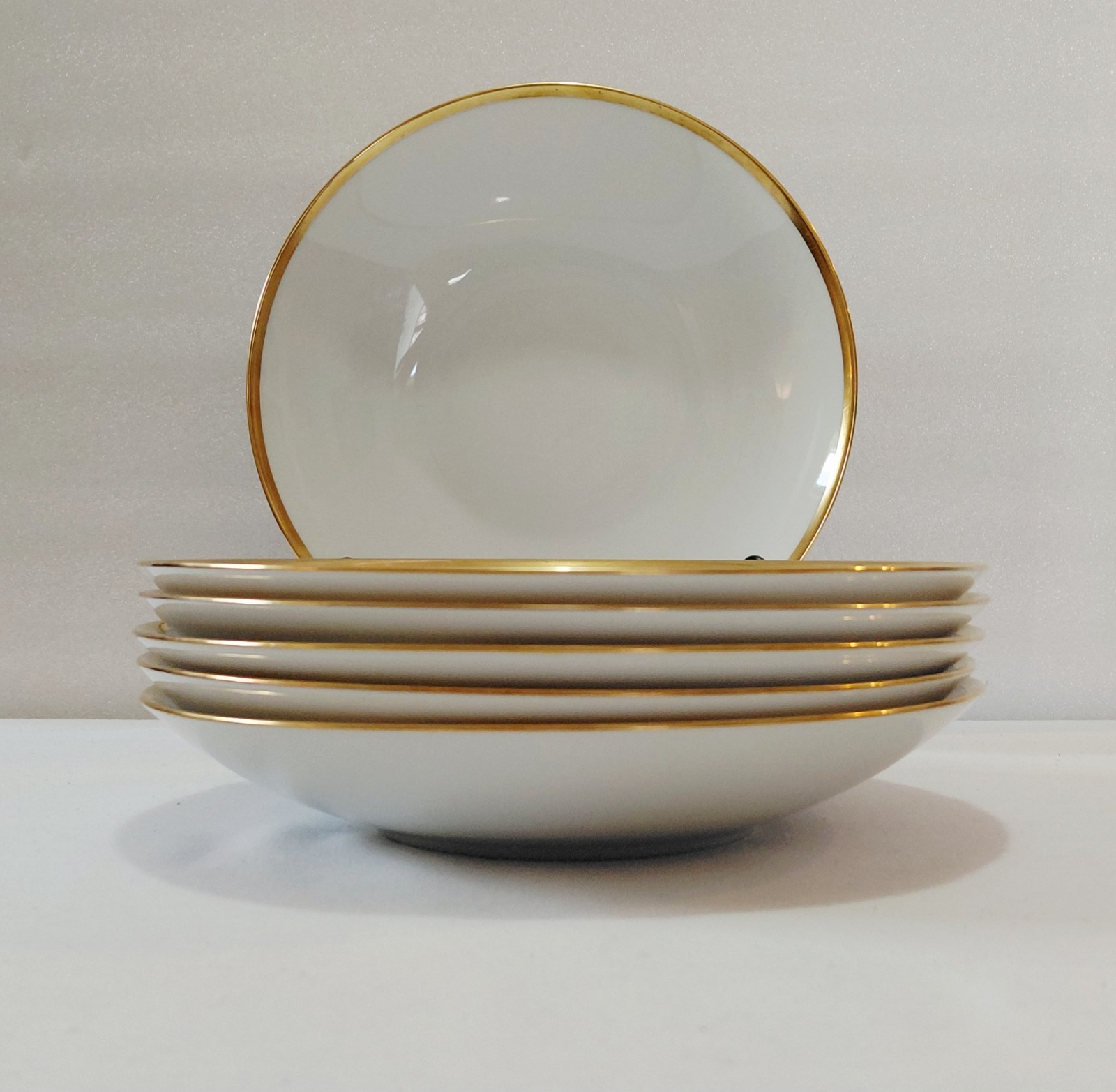 Hutschenreuther Soup Bowls 8 3/4″ Olivia Gold White Elegant Dining Vintage Set 6