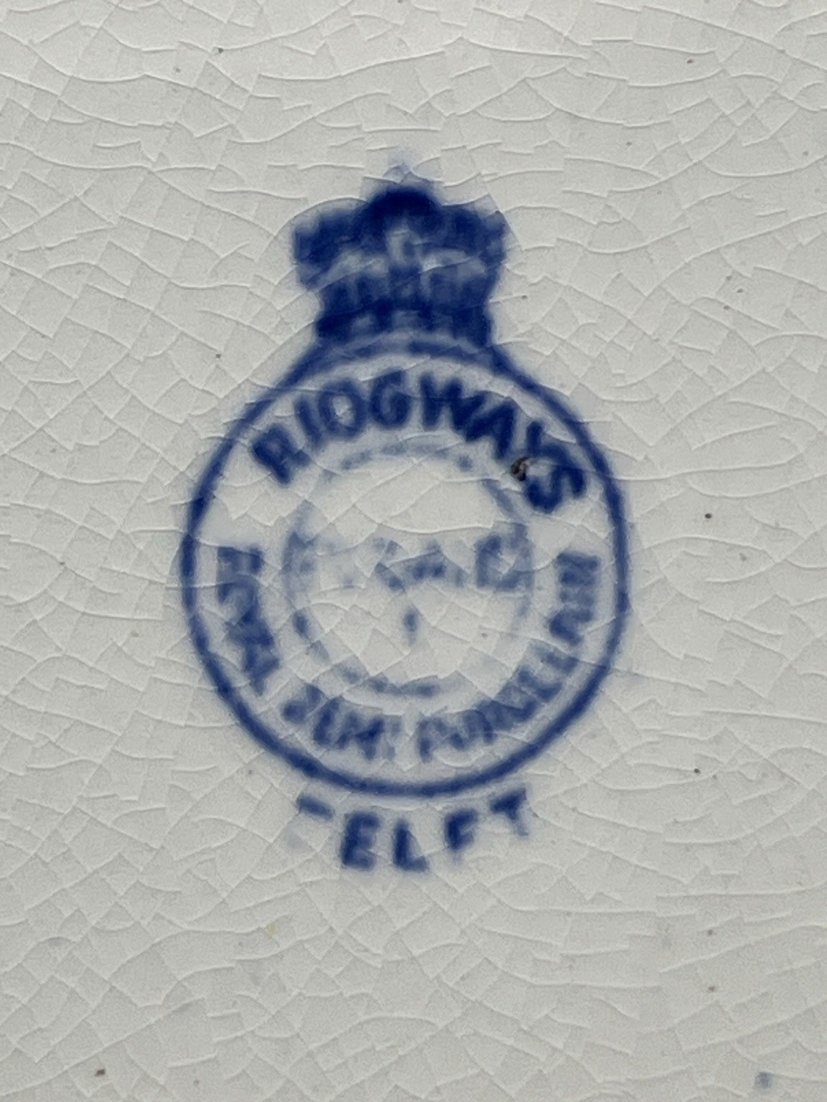 Antique Ridgways Delft Blue Plate 9″ royal Semi Porcelain England Wood & Windsor