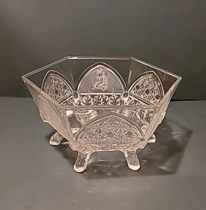 EAPG Gillinder & Sons CLASSIC Pattern Frosted Nudes Panels BOWL LRG Ftd 1875