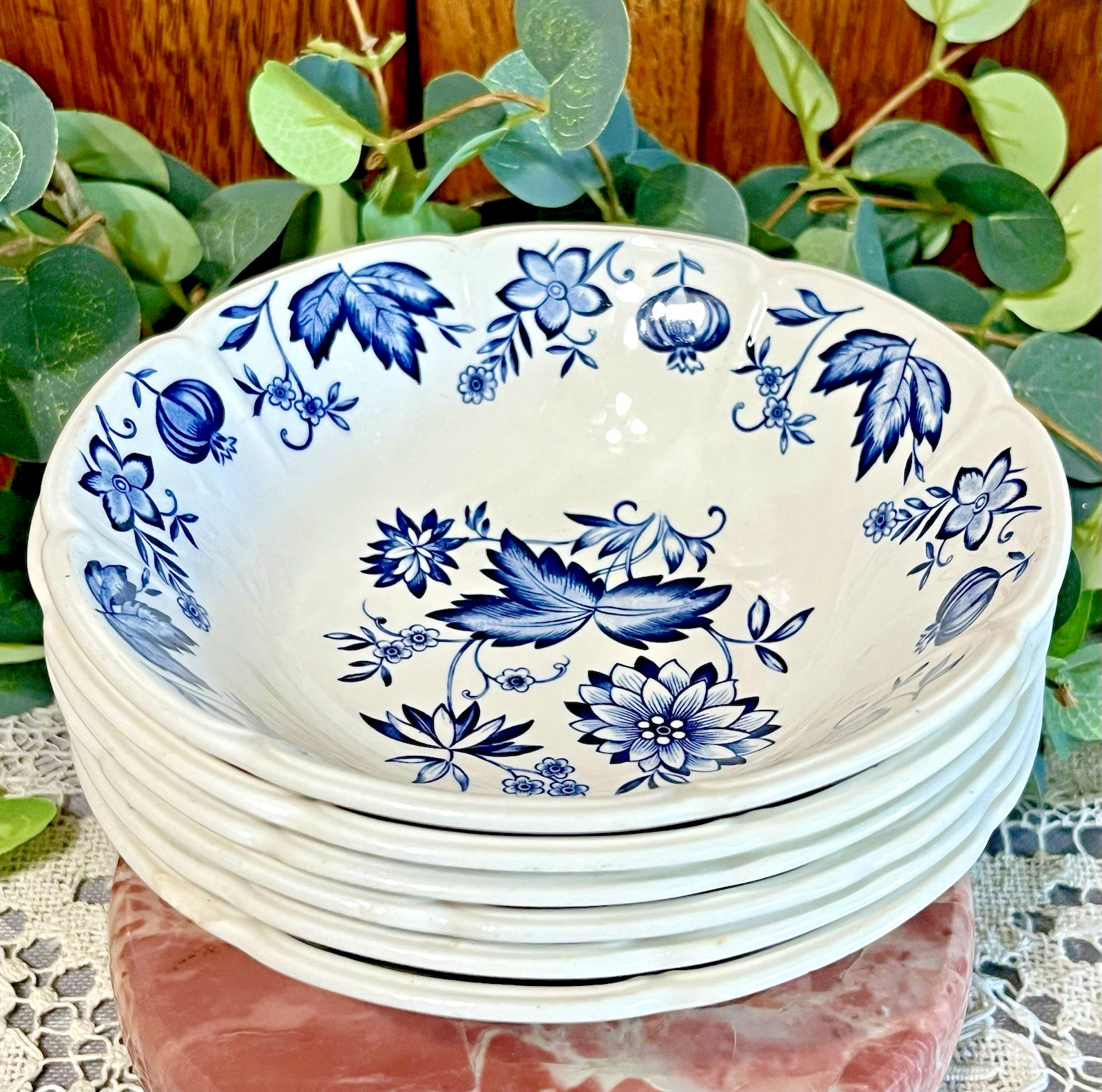 VTG Johnson Bros. England Windsor Ware Malvern Blue Coupe Cereal Bowl Set of (6)
