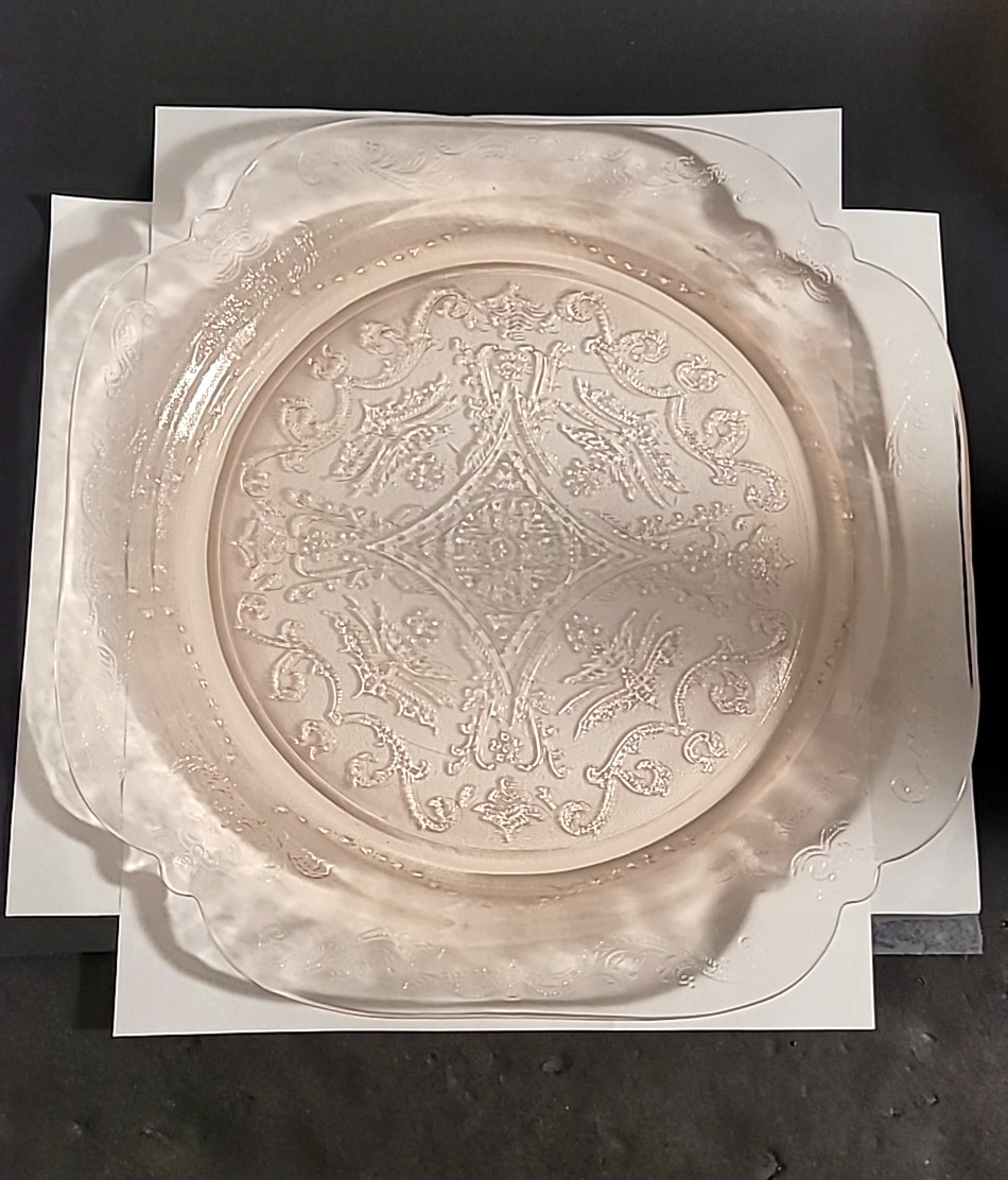FEDERAL GLASS Madrid Pink Depression Glass 10.25″ Square Dinner Plate Set of 8