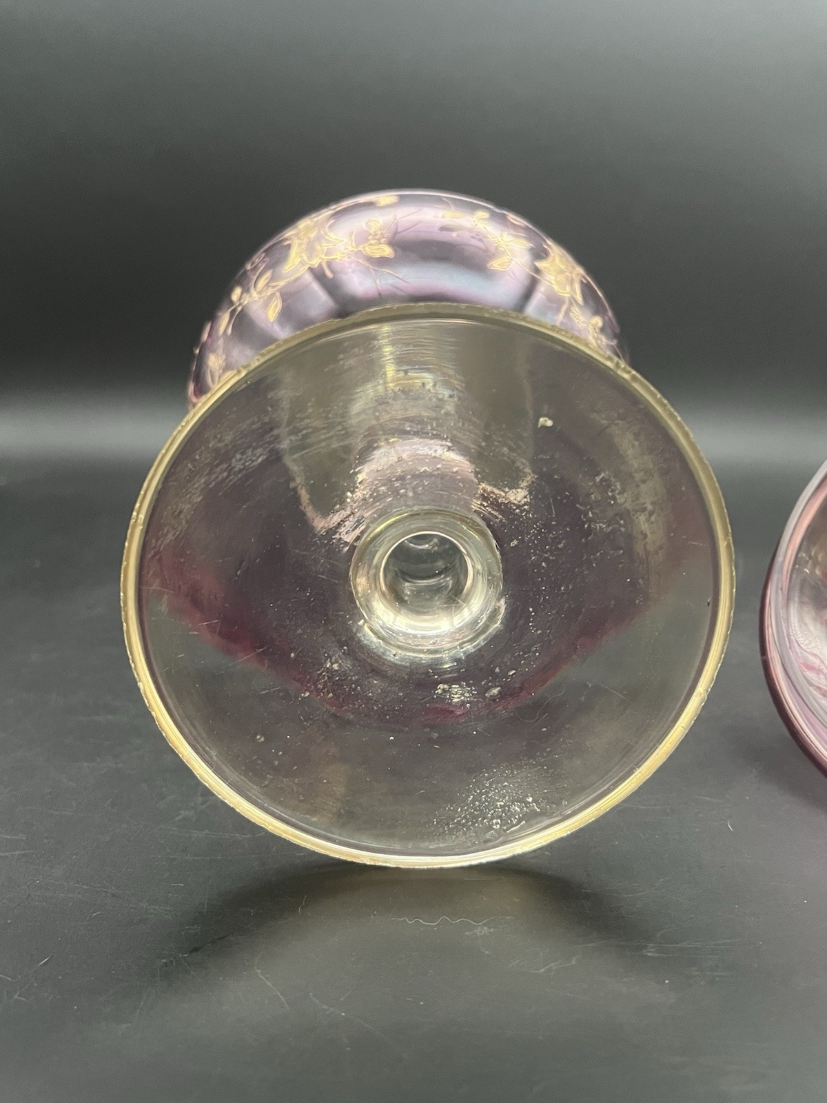 Cranberry Glass Candy Dish Bohemian Czech Lidded Pedestal Gold Details Vintage