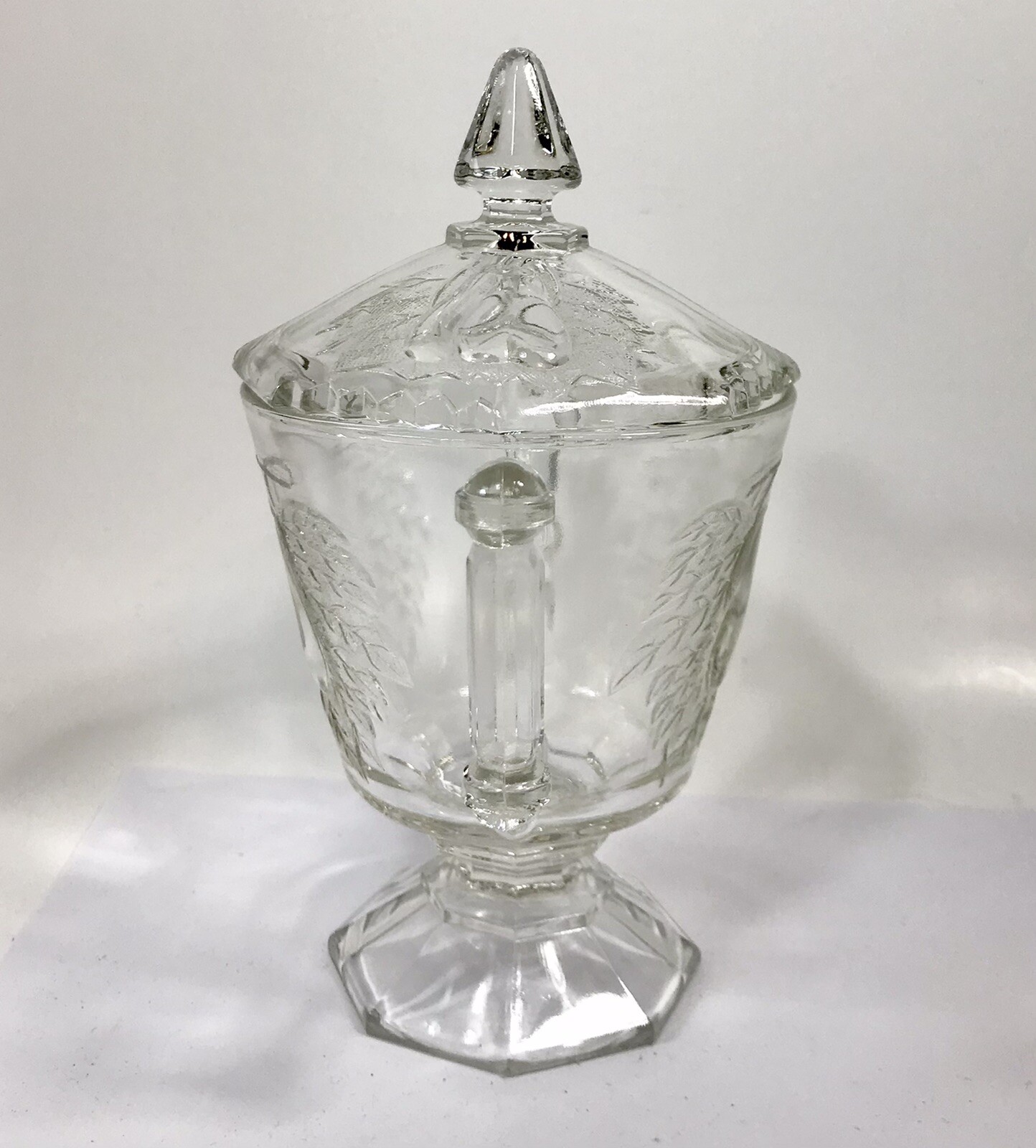 Jeannette Glass Baltimore Pear Clear Lidded Bowl W Handles Sugar Candy Vintg W30