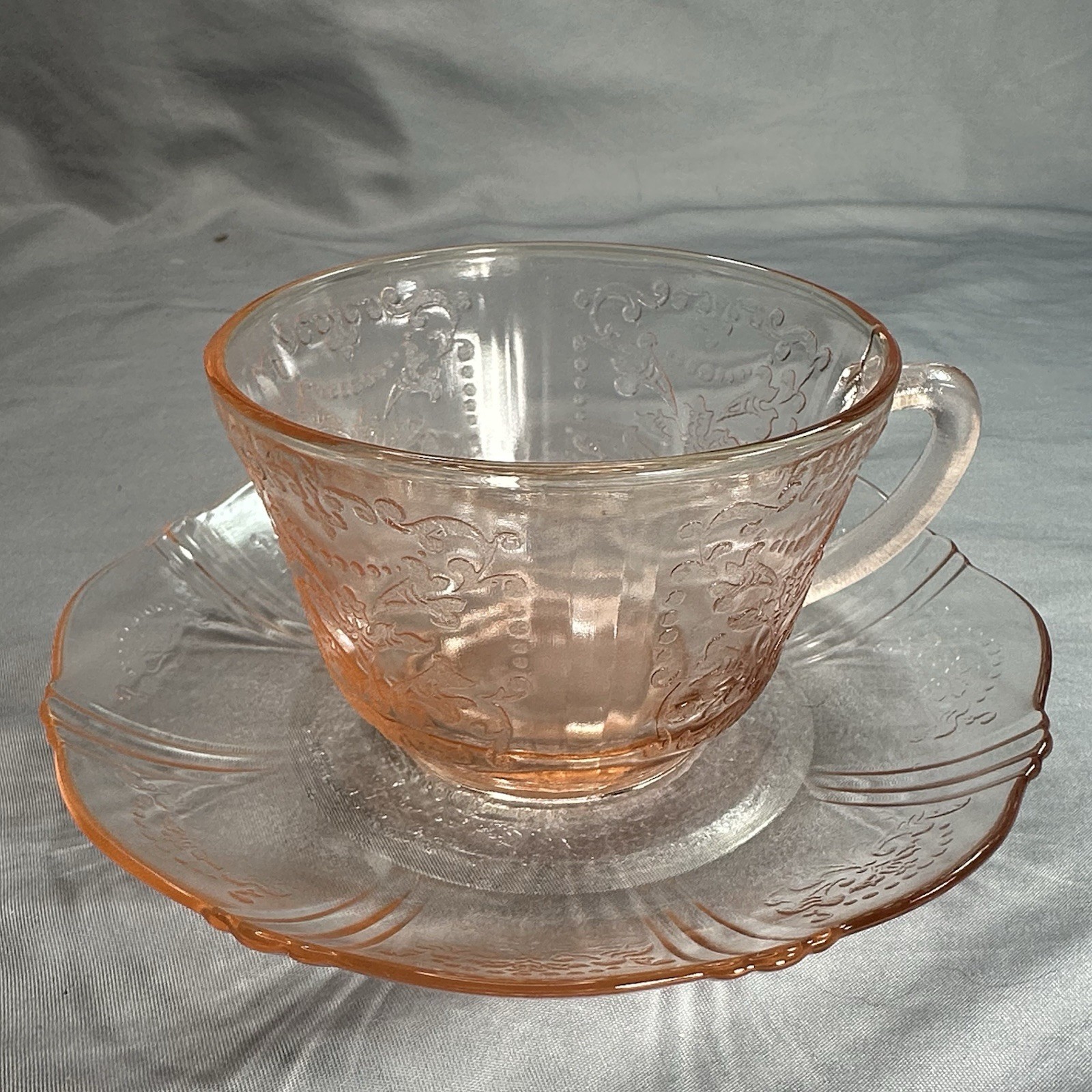 Vtg Macbeth Evans American Sweetheart Pink Depression Glass 2pc Cup Saucer Set