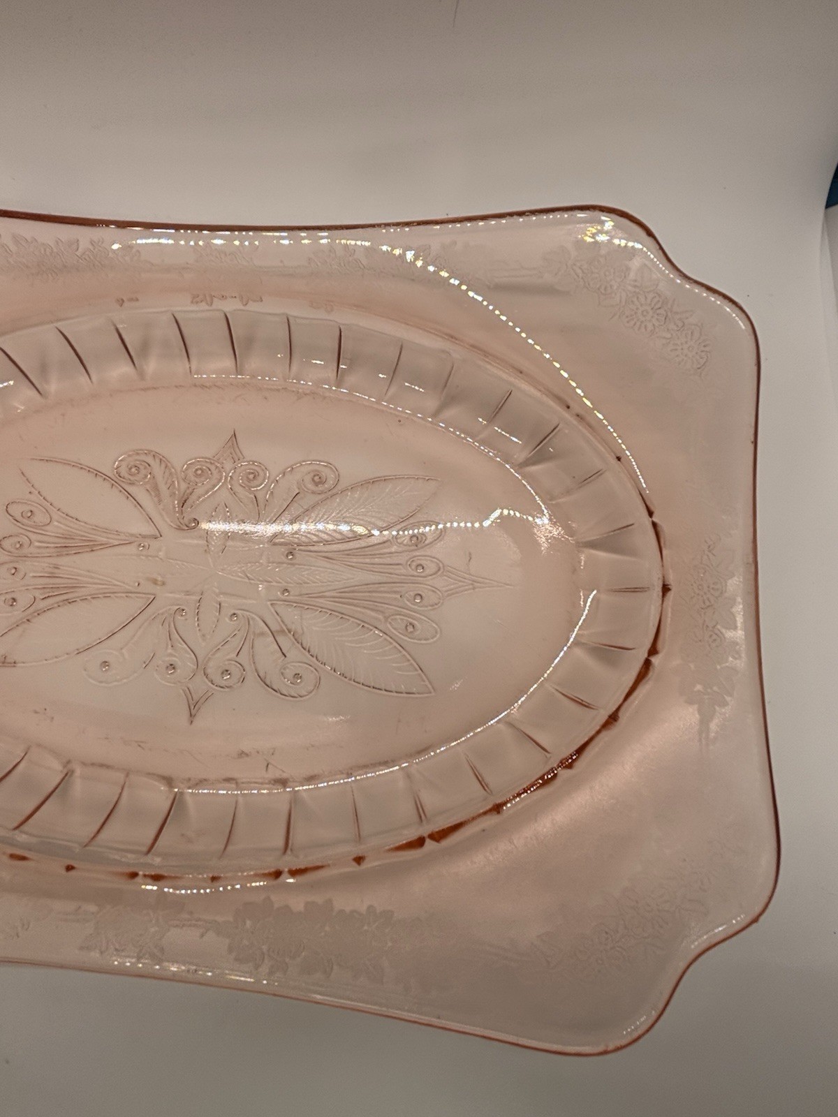 Jeanette Adam Pink Depression Glass Rectangular Serving Platter 11 5/8″ Vintage