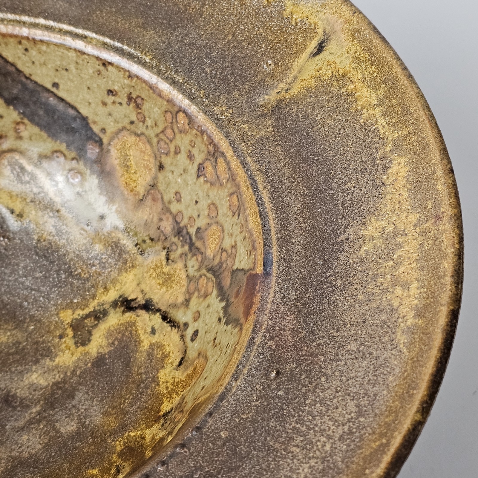 Signed Vintage Studio Art Pottery Rustic Brown Speckled Glaze Stoneware Bowl