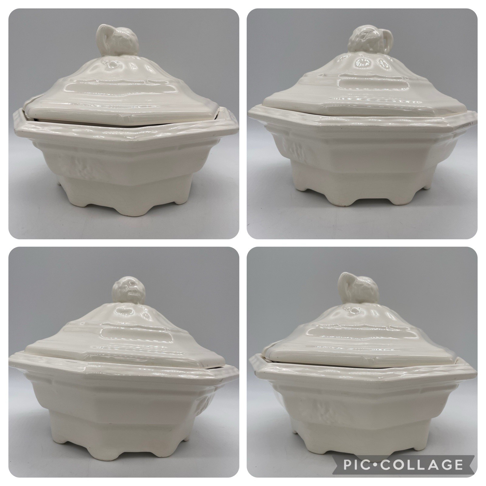 Vintage California Pottery USA Soup Tureen 2qt Octagon White Cream Lidded Lid