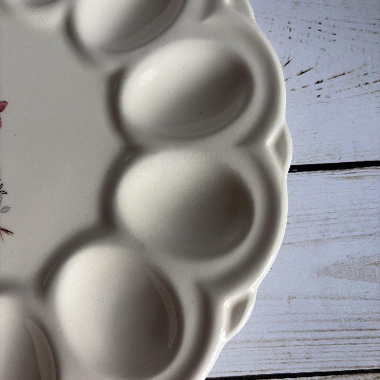 Vintage Ceramic Floral Deviled Egg Dish Plate Royal Rose Pink 9in Round