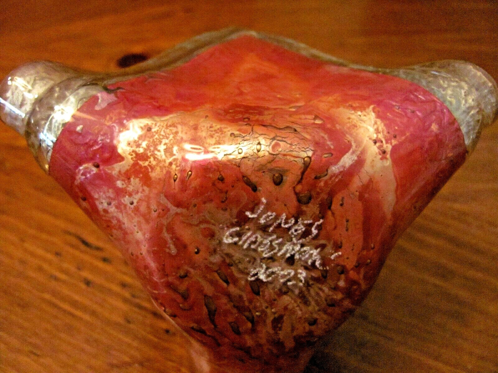 JONES GLASSWORKS Signed~Dated Contemporary Fused Copper Art Glass Freeform Dish