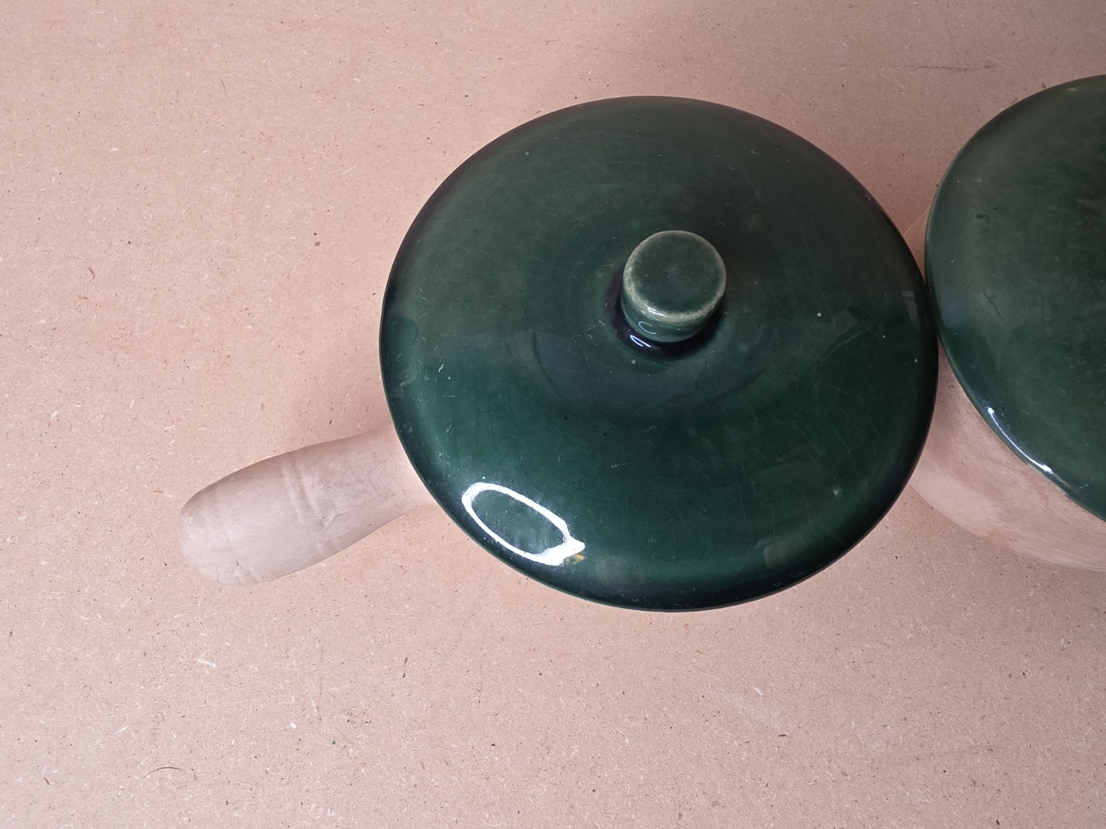 La Solana Pottery Natural Clay Body Green Lid & Body Made 1940/50’s Casserole X2