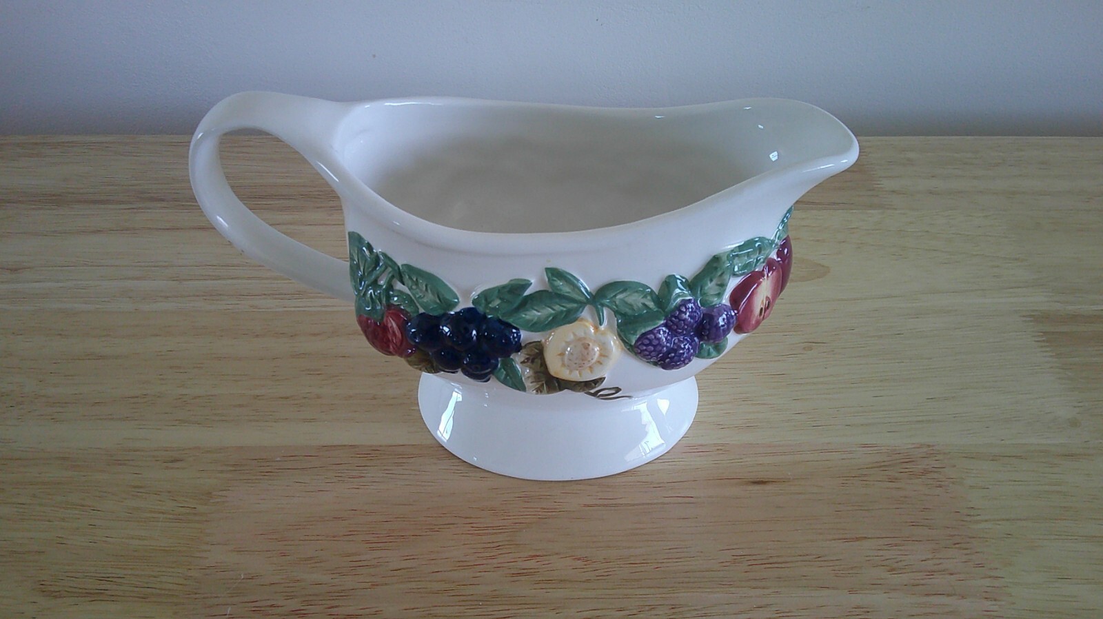 Vintage Hand Painted Gravy Bowl with fruit and leaves