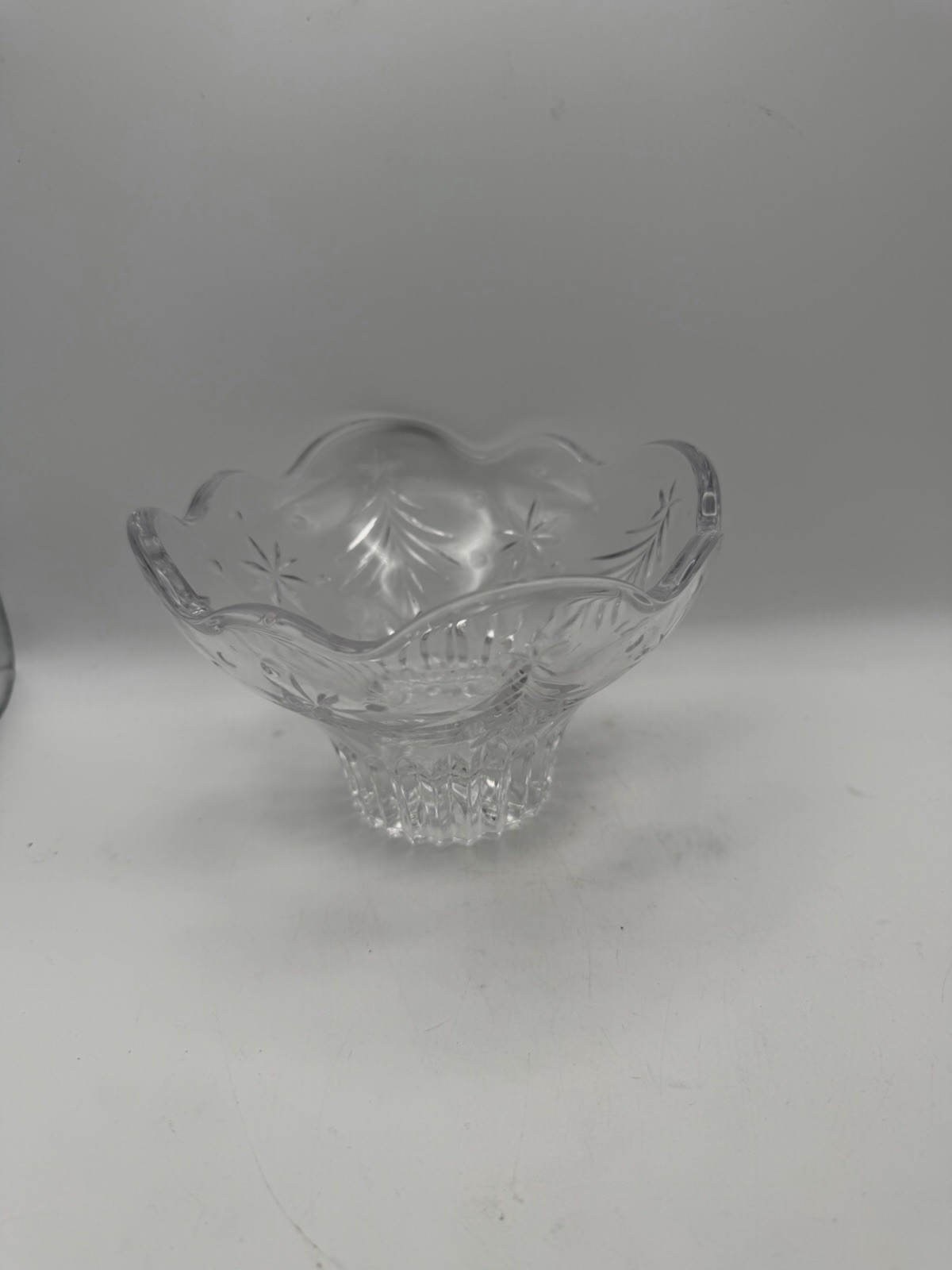 Vintage Clear Pressed Glass Footed Candy Dish Bowl Scalloped Rim