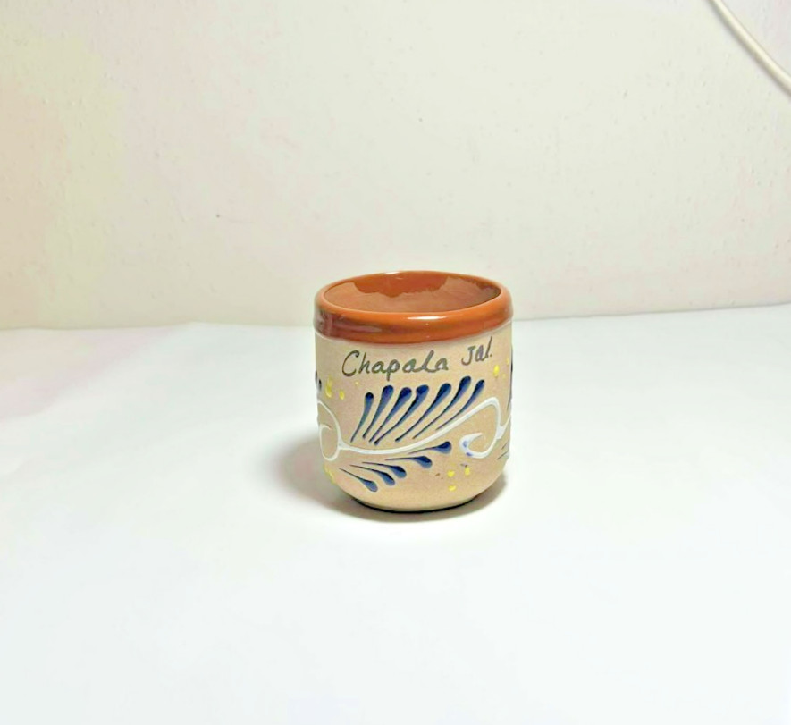 Mexican Pottery Mug/Cup, Small Beige Handmade Ceramic Chapala Design
