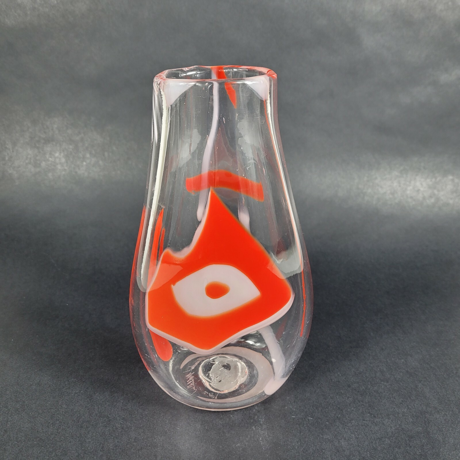 BRANDON MCCLELLAN Studio Art Glass Artist Signed Abstract Red and white 2009
