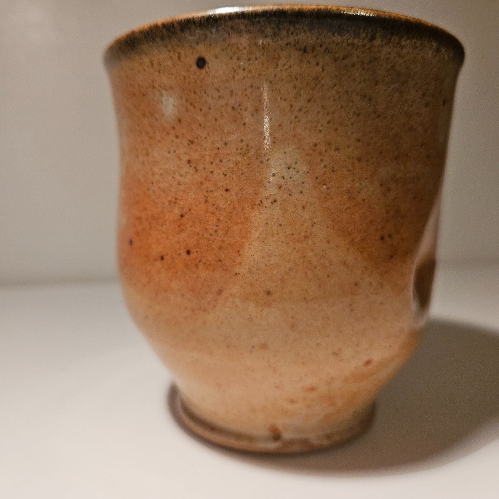 Marti Mocahbee Studio Pottery Cup Mug Thumb Print Indent Signed 3.75″H 12 oz USA