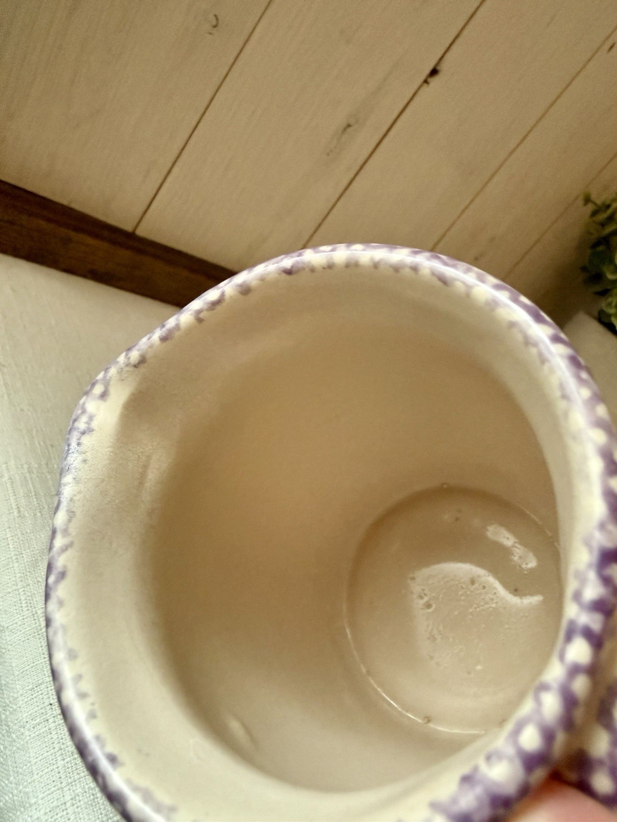 Vintage Blue Heart Spongeware Stoneware Creamer – Country Cottage Pitcher