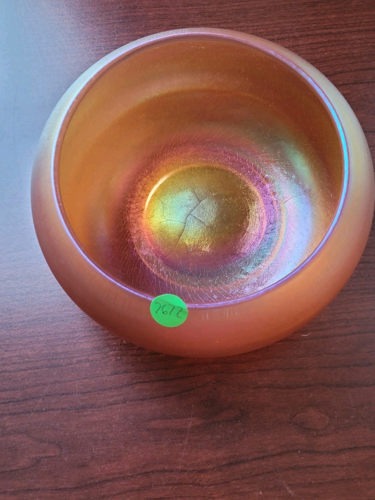 Stretch Art Glass Marigold Imperial Jewels Cupped Top Bowl Iron Cross Signed