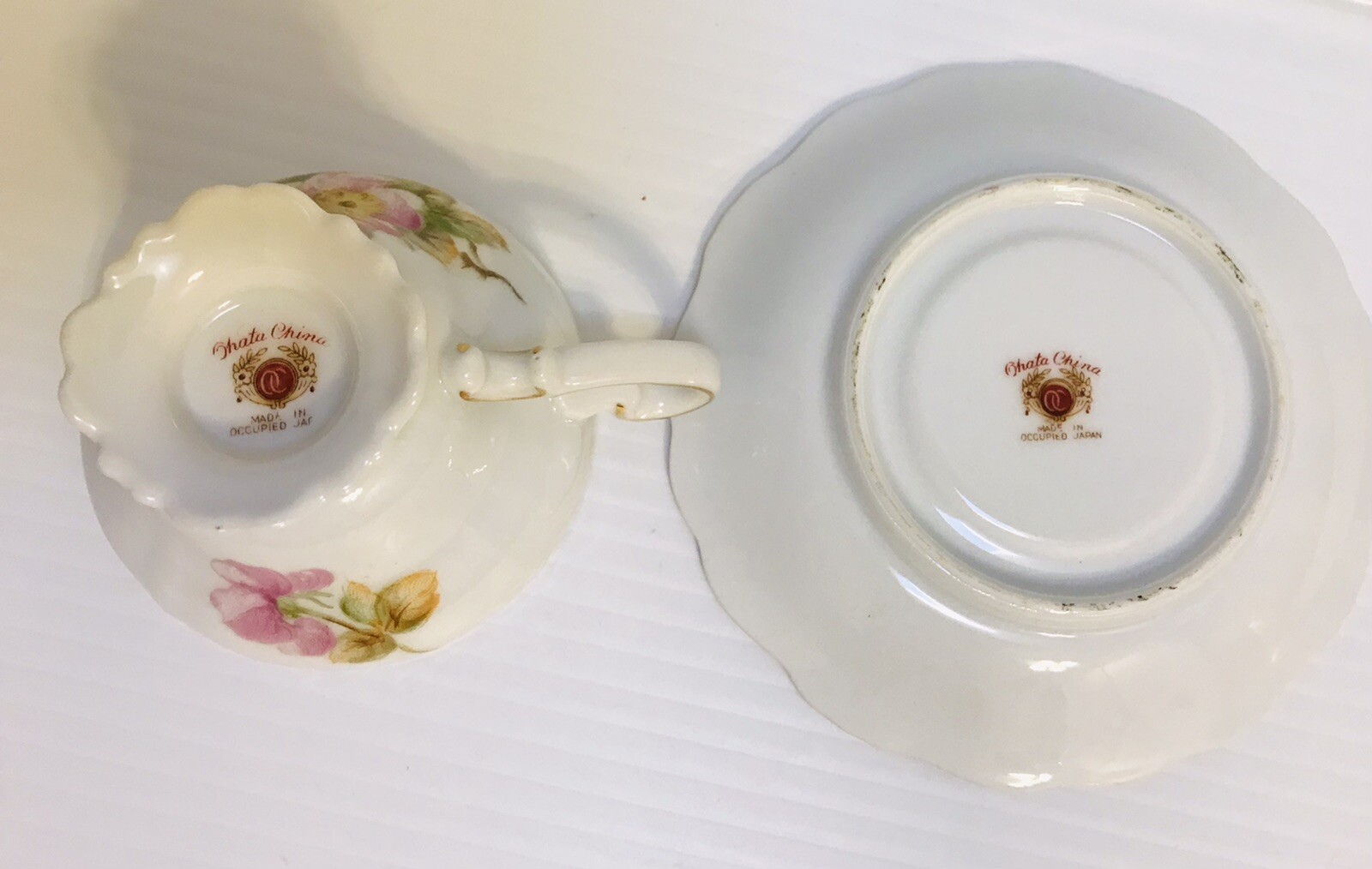 Ohata China Tea Made in Occupied Japan Victorian Pink Flower Cup & Saucer