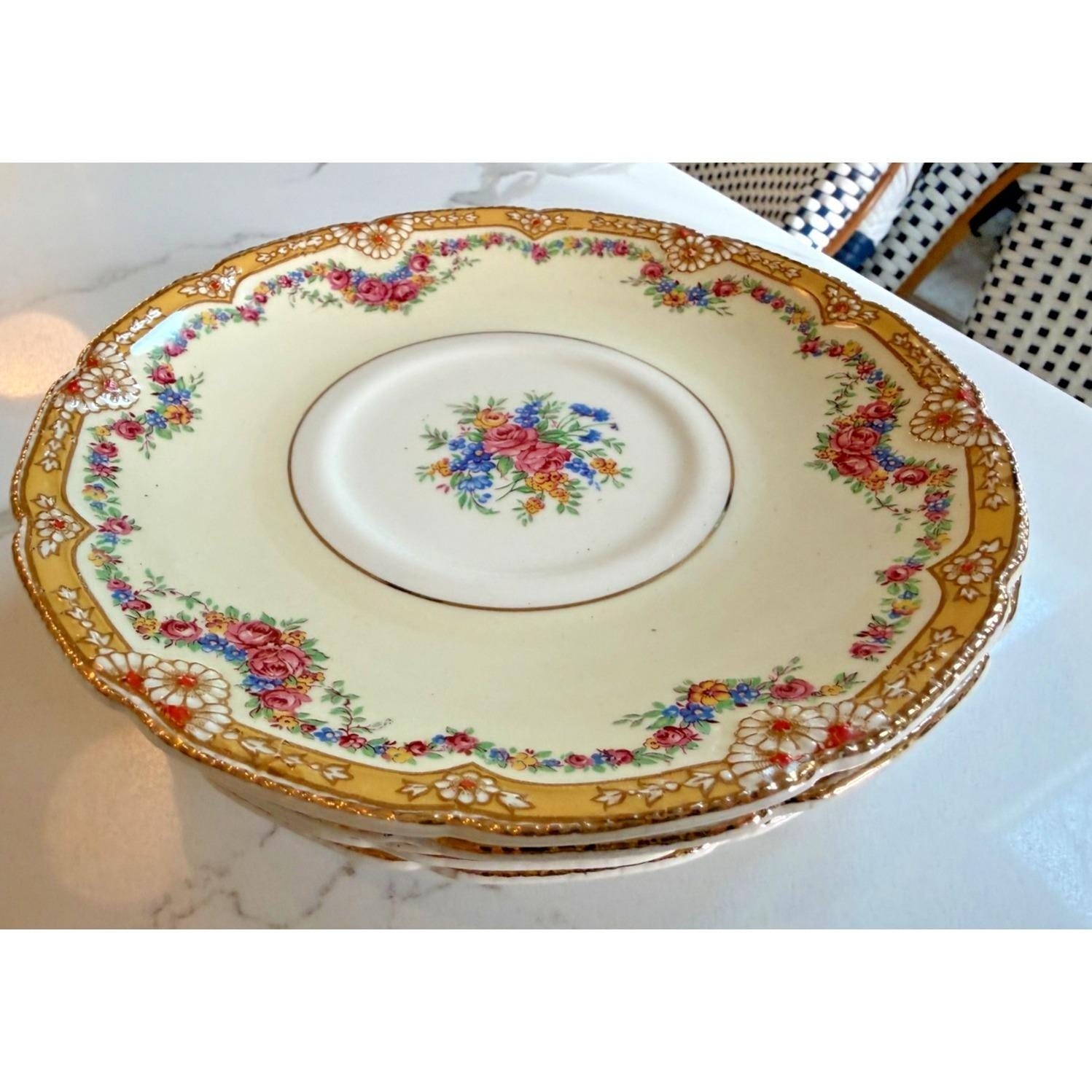 John Maddock & Sons-Royal Ivory- “Henley” Set of 3 Dinner Plates Floral Antique