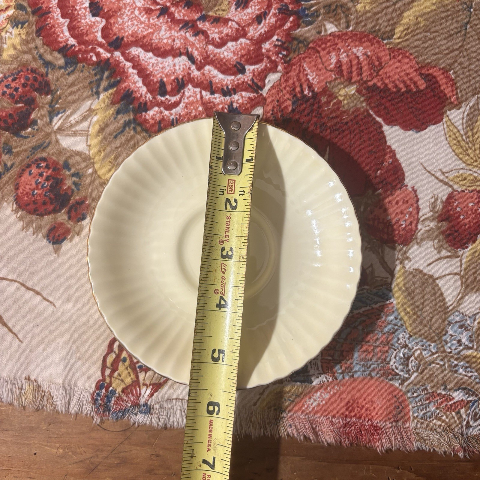 Paragon Tea Cup and Saucer 40s Pale Yellow With Pink Rose And Fruits Vintage